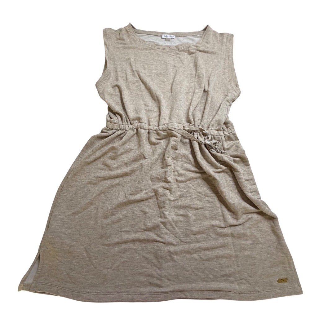Calvin Klein Womens XL Oatmeal Heather Knit Sleeveless Drawstring Waist Dress